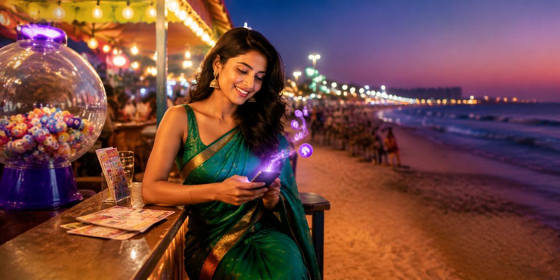Night view of Chennai Marina beach with gaming and entertainment theme