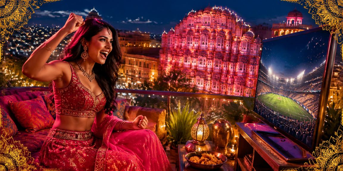 Colorful evening market scene near Hawa Mahal Jaipur with gaming and entertainment